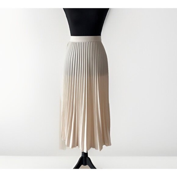 H&M Women’s Pleated Midi Skirt Beige Semi Sheer Size XS Preppy Capsule Neutrals - Picture 1 of 14